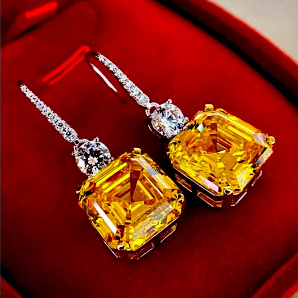 1 Pair Gorgeous Yellow Cubic Zirconia Drop Earrings